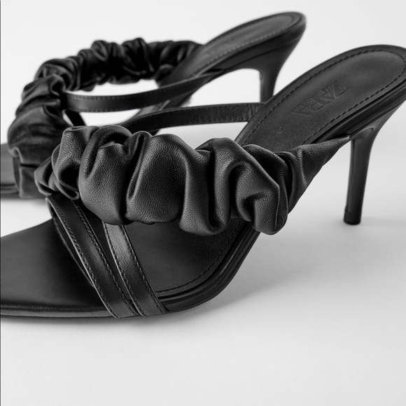 ZARA BNWT Leather Ruched Ruffle High Heel Sandals - Picture 2 of 5